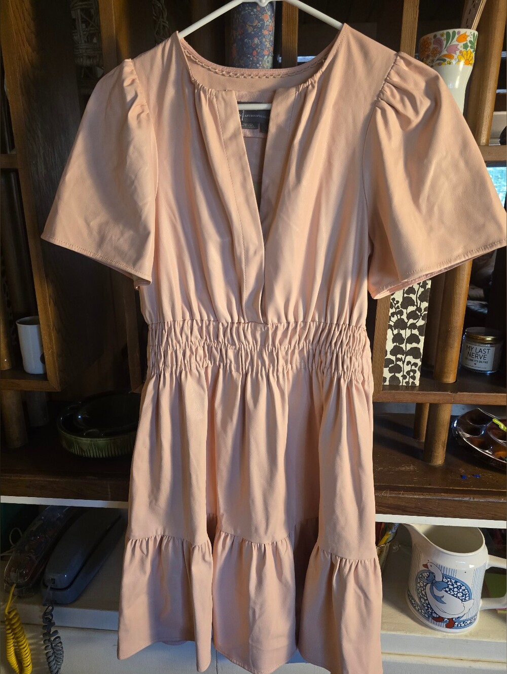 Anthropologie Somerset Blush Pink Short-Sleeve Tiered Mini Dress XS